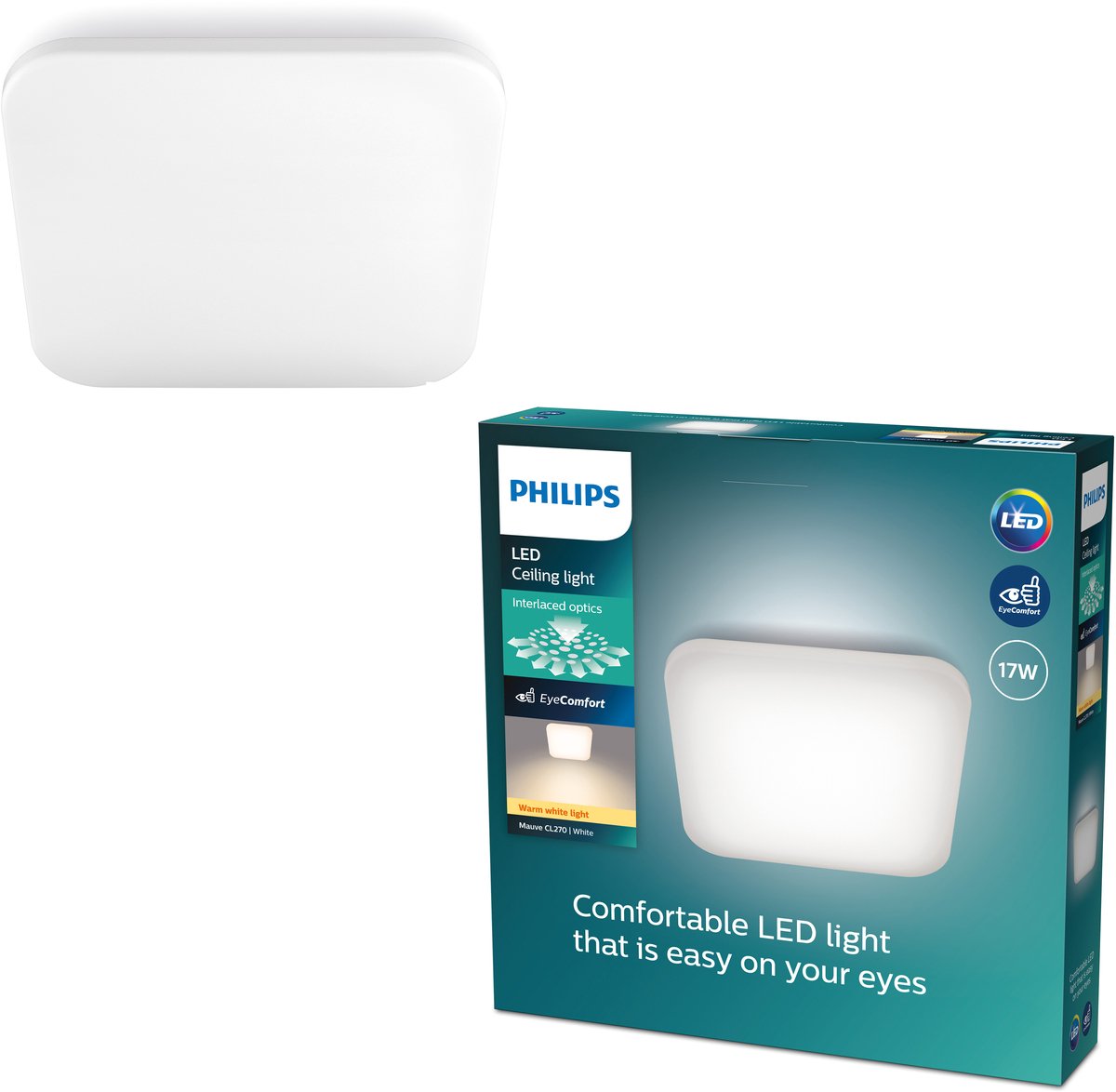 Philips led philips mauve plafonnière - wit - vierkant - 17 w