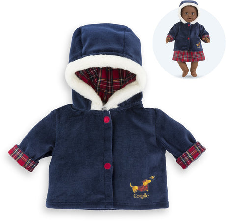 Corolle babypop winterjas - donkerblauw, bontkraag, 36cm poppen.