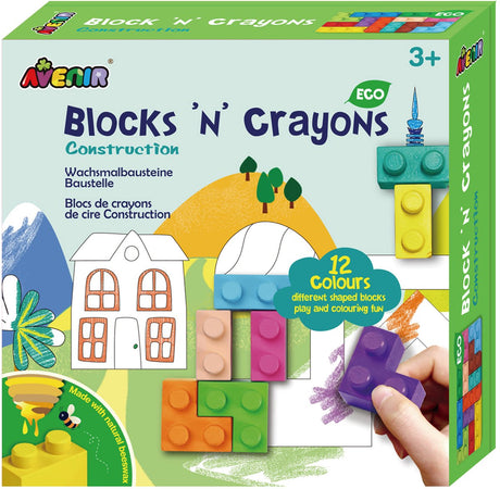 Avenir blocks ' n crayons - gebouwen - 12 kleuren en 3 blokvormen - 3 kleurplaten - 3+