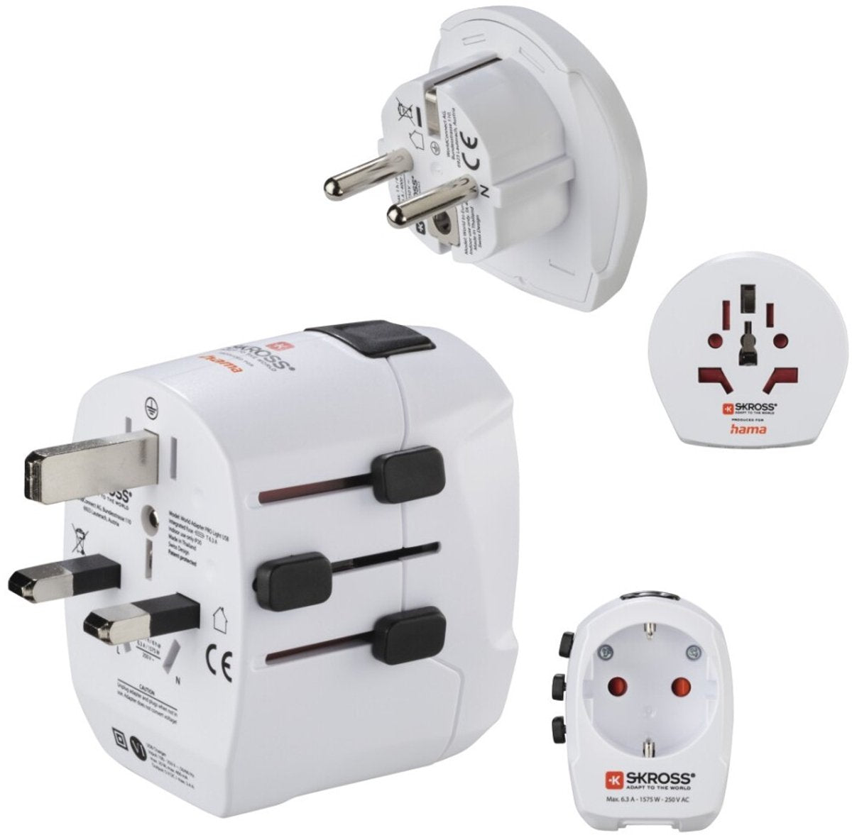 Hama skross by reisstekker - world travel pro - eur (type e,f) naar world - incl. world naar eur - 2x usb-a - wit