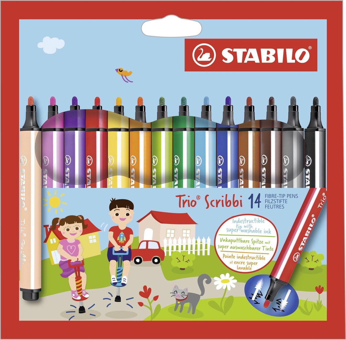 Stabilo trio scribbi - viltstift met meeverende punt - set 14 st.