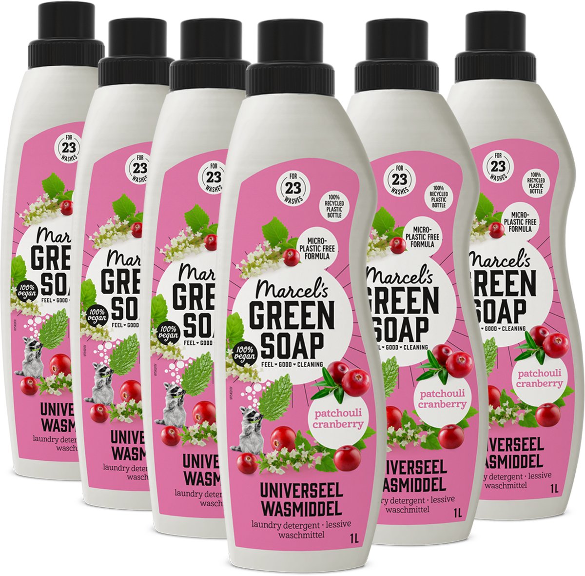 Marcel's green soap universeel wasmiddel - patchouli cranberry - 6 x 1l - 138 wasbeurten