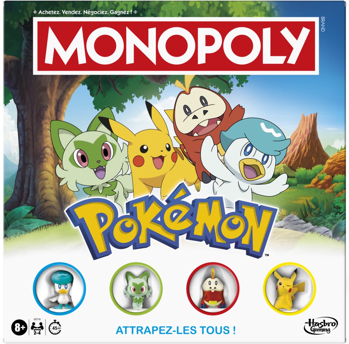 Monopoly édition pokémon, jeu de plateau pour enfants et fans de pokémon, jeux familiaux, à partir de 8 ans