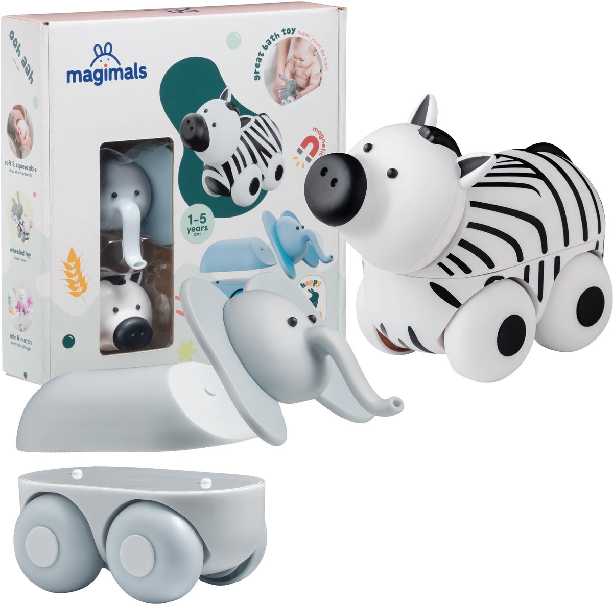 Magimals wheely safari box -interactieve magnetische dieren op wielen (6 stuks). leuk en creatief speelgoed, perfect voor in bad of onderweg!