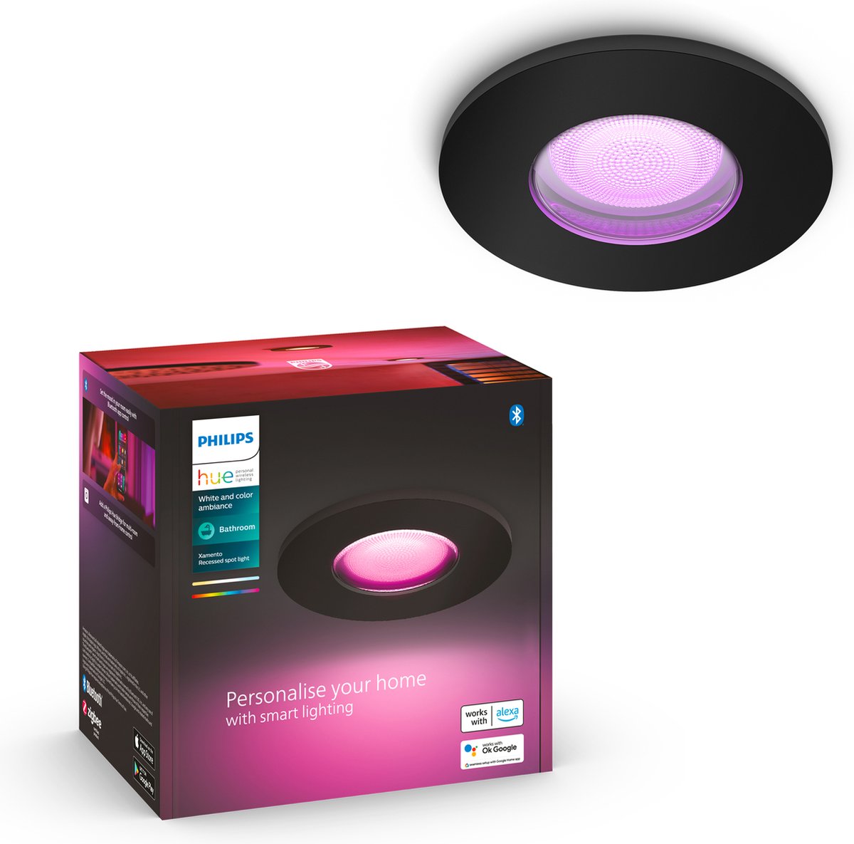 Philips hue xamento badkamerinbouwspot - wit en gekleurd licht - 1-pack - zwart - rond