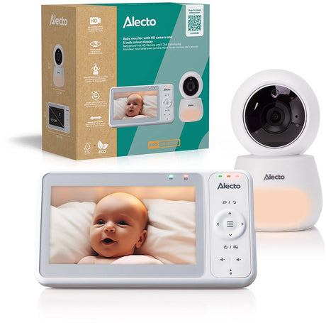 Alecto babyfoon met camera - pro collection - hd camera - groot 5 inch scherm - op afstand bestuurbaar - uitbreidbaar tot 4 camera's - nachtlampje - dvm2050 - wit