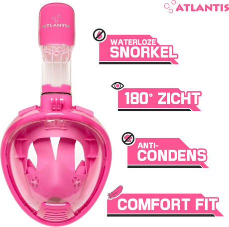 Atlantis snorkelmasker 2.0 - duikbril - snorkel - snorkelset - full face masker - kinderen - roze - xs