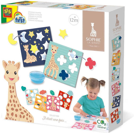 Ses - sophie la girafe - vormen plakken - 6 kaarten - inclusief vingerlijm en papieren vormen - makkelijk uitwasbaar