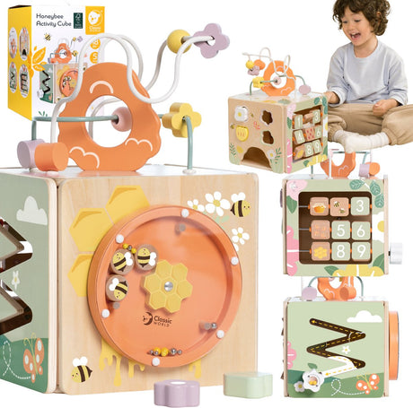 Classic world houten activiteitenkubus honingbij, 5dlg.