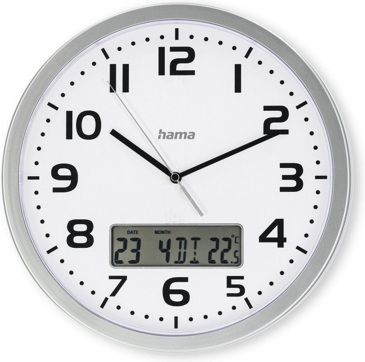 Hama wandklok- moorea- datum en temperatuurweergave- zilver
