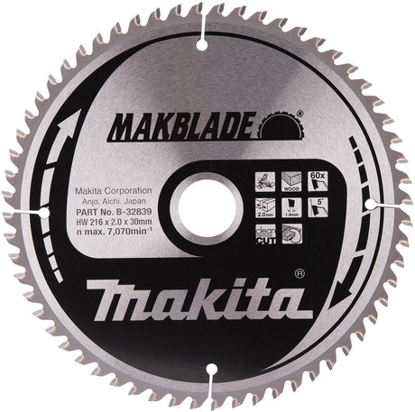 Makita afkortzaagblad voor hout | makblade | ø 216mm asgat 30mm 60t - b-32839