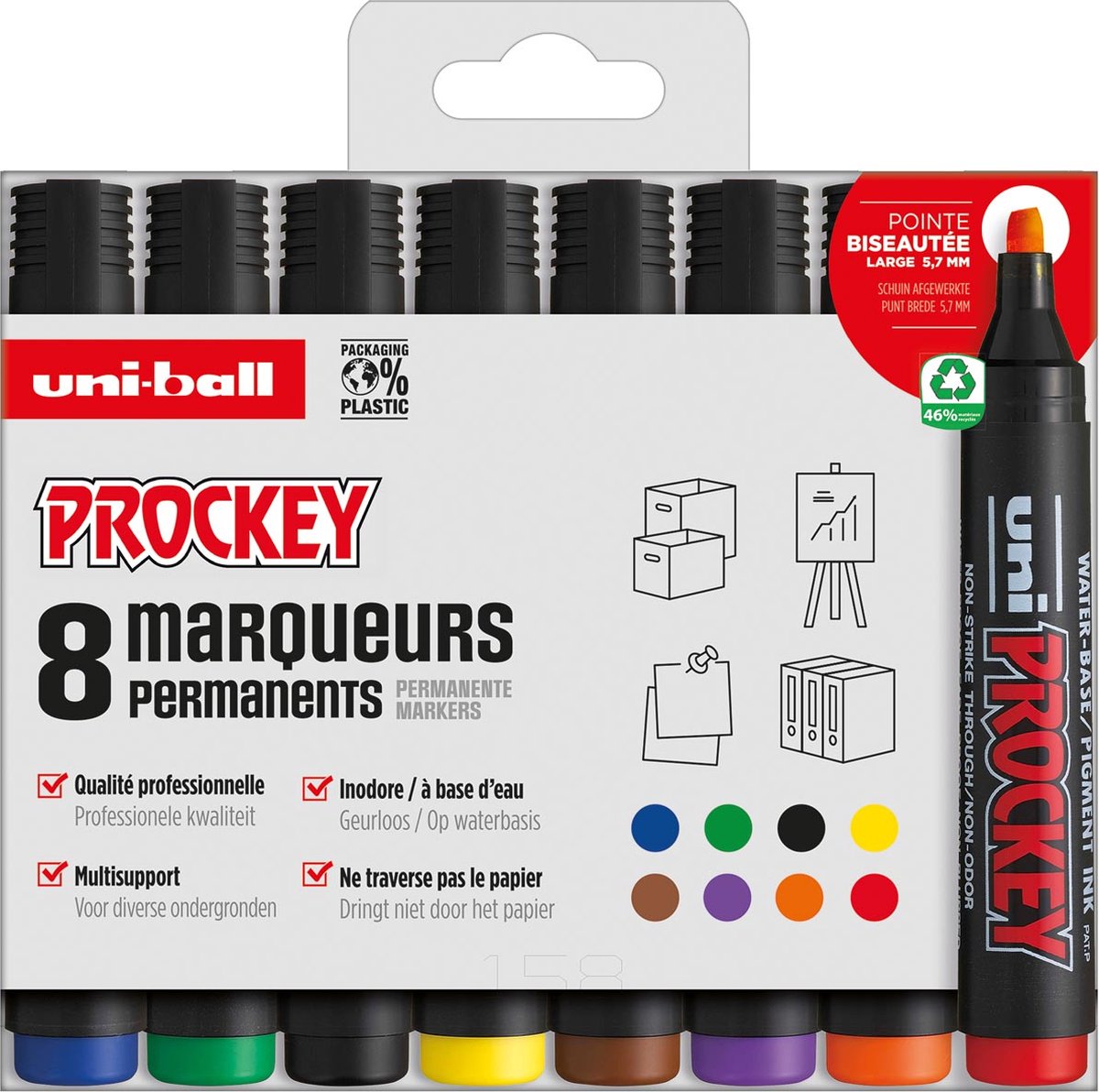 Uni-ball permanent marker prockey pm-126, etui van 8 stuks, assorti