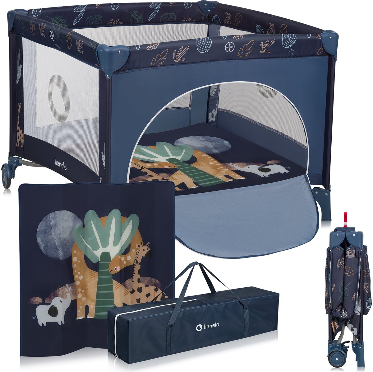 Lionelo bonnie kinderbox - kinderbed - tot 15 kg -zijwanden van luchtige gaas - ruime speelruimte - systeem voor snel in- en opvouwen - meegeleverde draagtas
