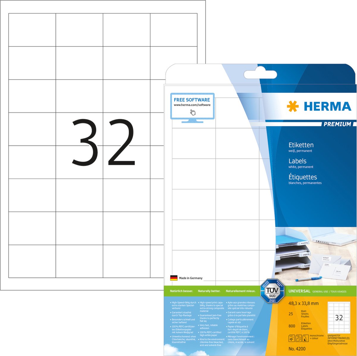 Merkloos sans marque huismerk herma 4200 universele etiket 48,3x33,8mm wit - 800 etiketten