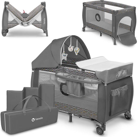 Lionelo sven plus 2in1 meegroeibed campingbedje - 127x60 cm - tot 15 kg - co-sleeper - reisbed met commode, organizer, klamboe en interactief speelgoed
