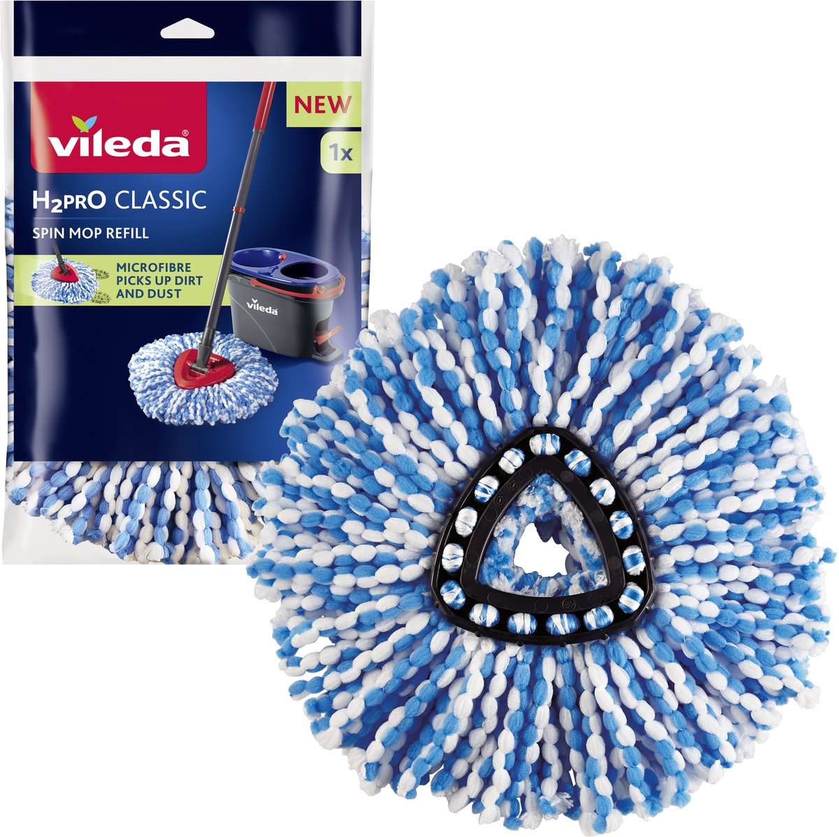Vileda h2pro spin mop vervanging - 1 per verpakking - geschikt voor h2pro spin mop-systeem - voor harde vloeren