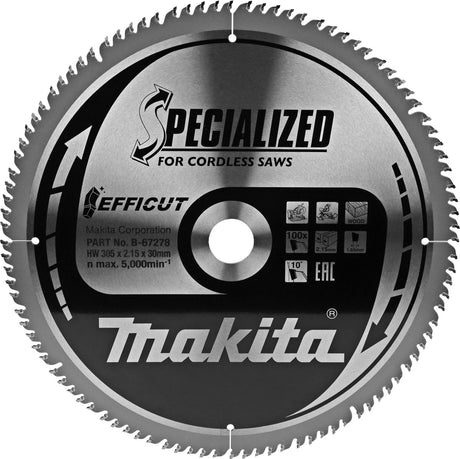 Makita afkortzaagblad voor hout | efficut | ø 305mm asgat 30mm 100t - b-67278