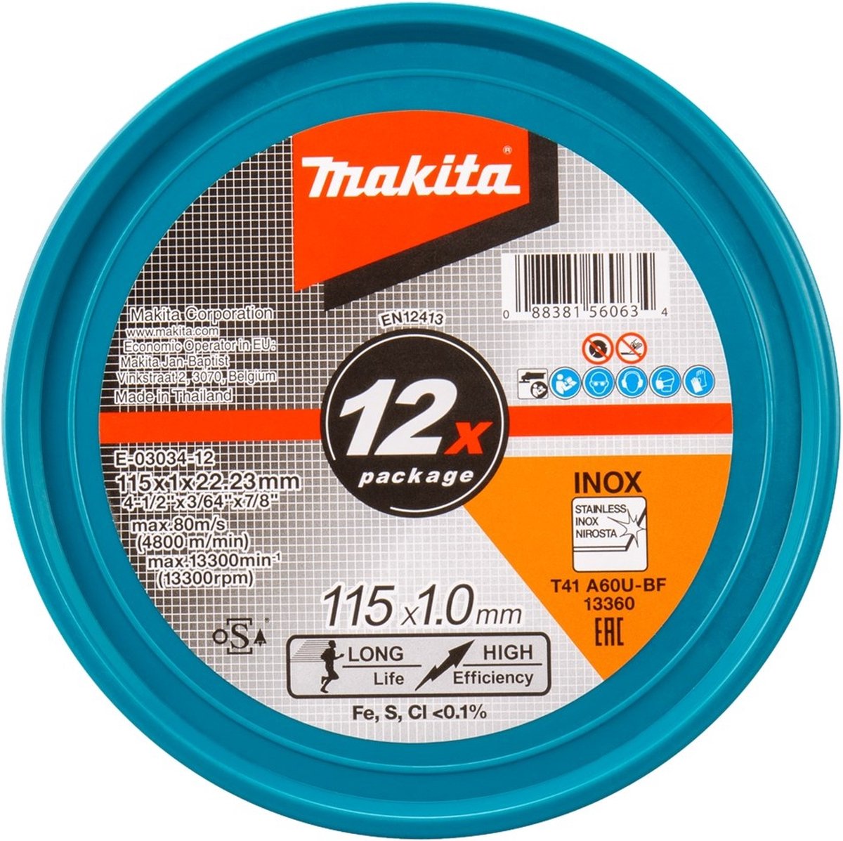 Makita e-03034-12 doorslijpschijf rvs | 115 x 22,23 x 1,0 mm | 12 stuks