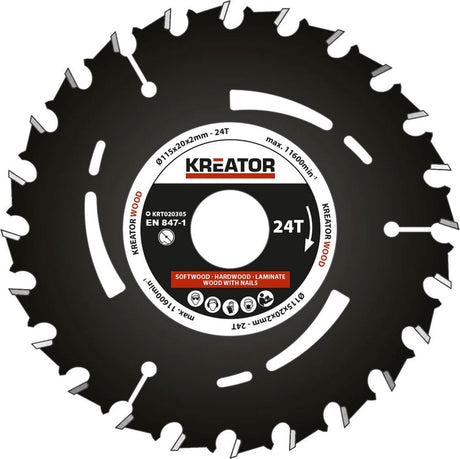 Kreator krt020305 invalzaagblad - ø115 mm - 24 t