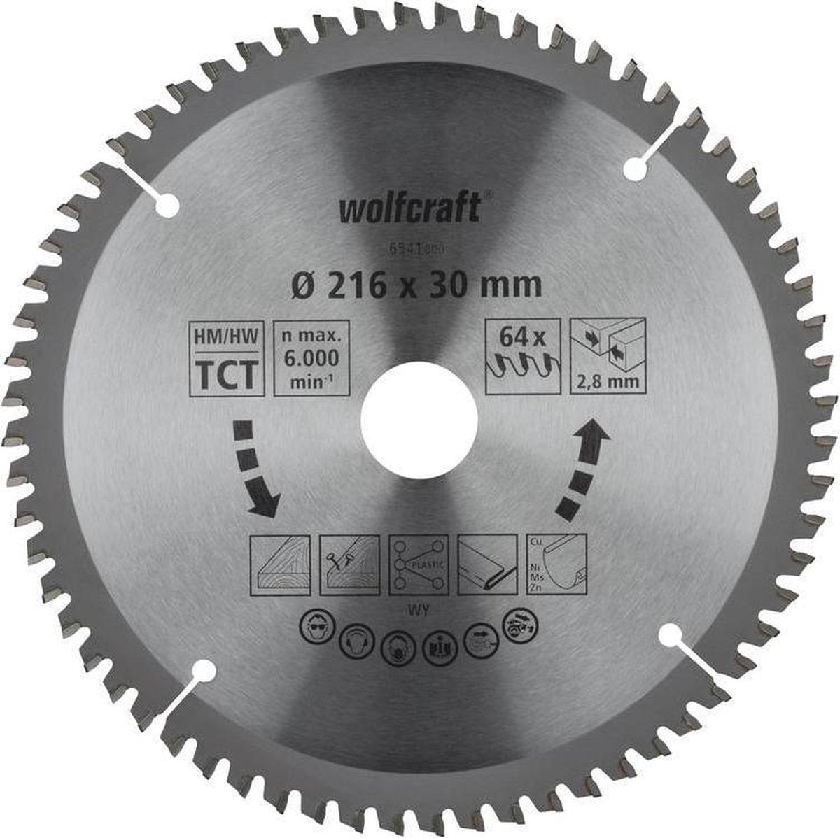 Wolfcraft - zaagblad 216 x 30 mm - 64 tanden - kap- en verstekzaagblad hm, serie lila - 6541000