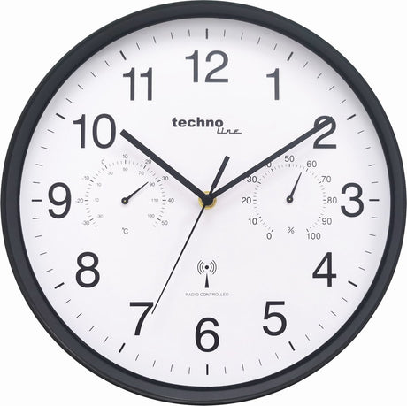 Technoline wt 8945 - wandklok - analoog - rond - kunststof raam - radiogestuurde tijdsaanduiding - binnentemperatuur - binnenvochtigheid - zwart