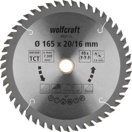 Wolfcraft - cirkelzaagblad 165x20 16mm - 48 tanden - zaagblad voor cirkelzaag - serie oranje - 6631000