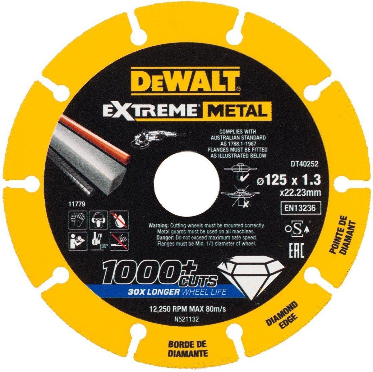 Dewalt dt40252-qz extreme diamantdoorslijpschijf voor metaal - ø 125 mm - meer dan 1000 snedes - constante zaagdiepte - voor staal, rvs en gietijzer