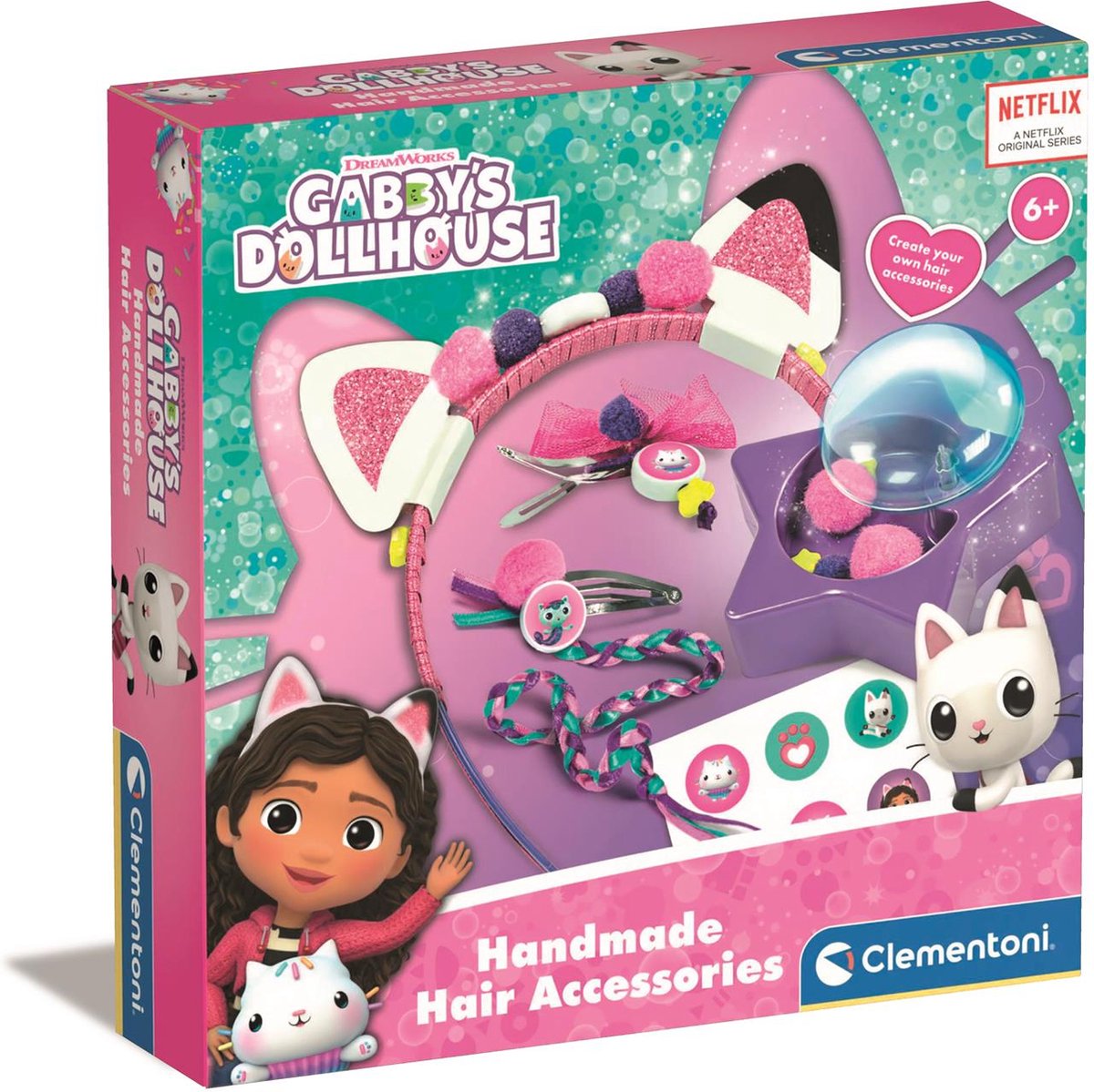 Clementoni - haaraccessoires voor kinderen - gabby's dollhouse - creatieve set - versier je eigen haaraccessoires - vanaf 4 jaar