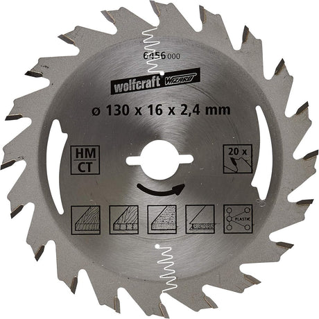 Wolfcraft - cirkelzaagblad 130x16mm - 20 tanden - zaagblad voor cirkelzaag - serie zilver - 6456000