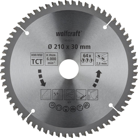 Wolfcraft - zaagblad 210x30mm voor afkortzaag - 64 tanden - voor verstekzaag - 6540000