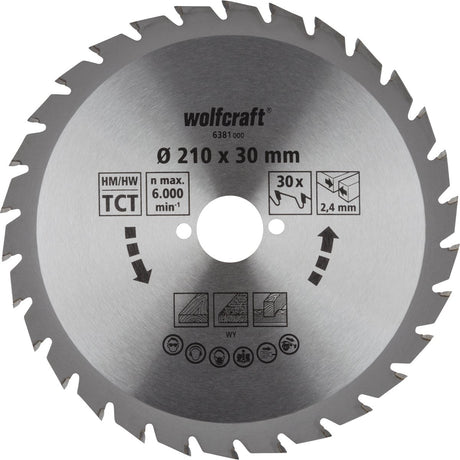 Wolfcraft - cirkelzaagblad 210x30mm - 30 tanden - zaagblad voor cirkelzaag - serie groen - 6381000