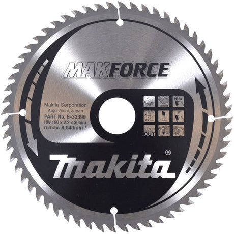 Makita cirkelzaagblad voor hout | makforce | ø 190mm asgat 30mm 60t - b-32390