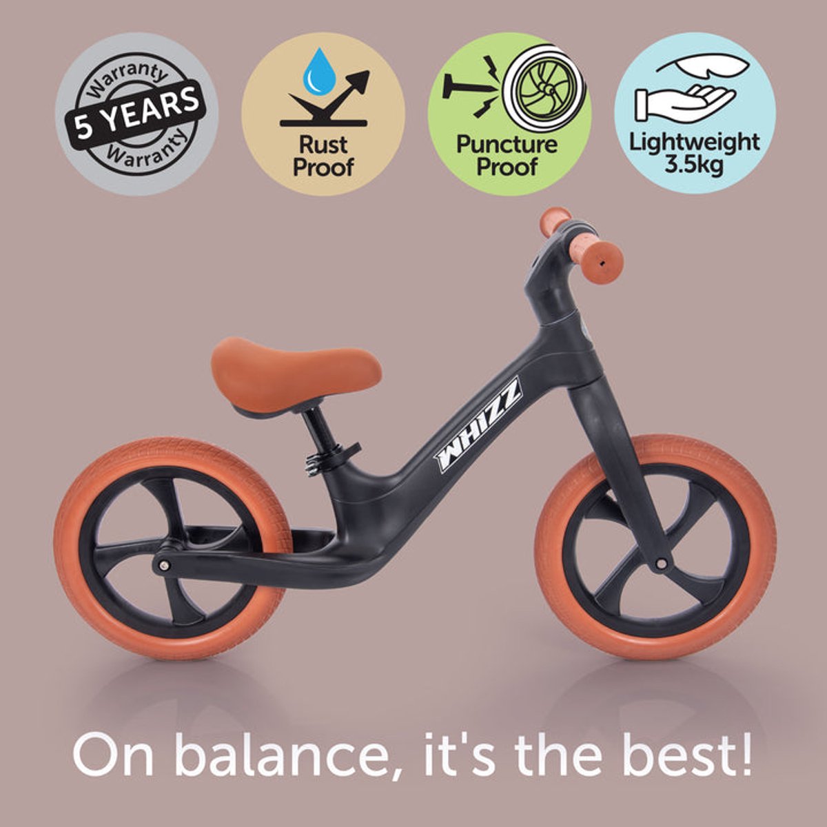 Tickit loopfiets whizz - zwart - lichtgewicht kunststof - peuters.