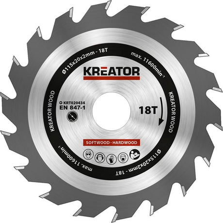 Kreator krt020434 zaagblad hout - ø115 mm - 18 t