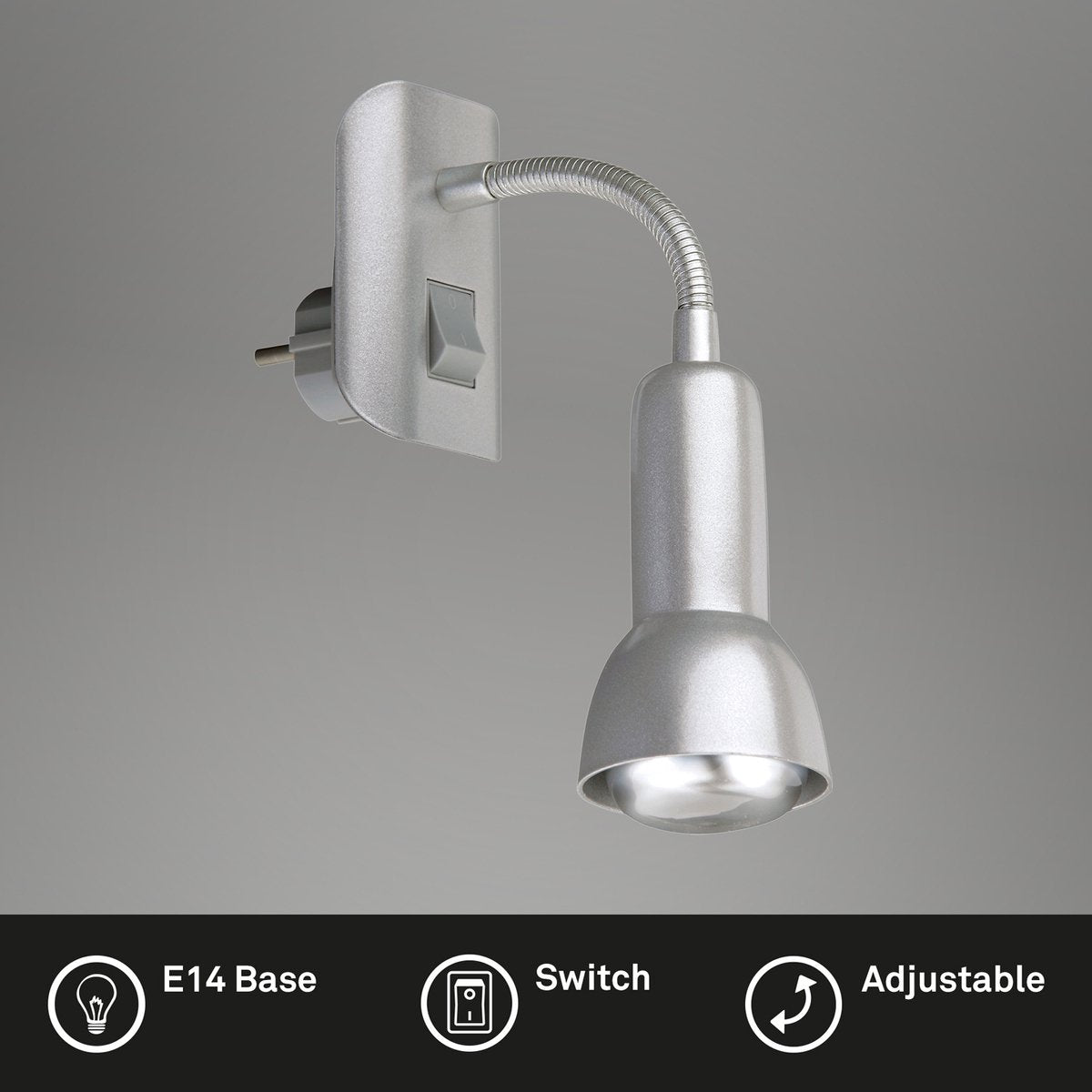Briloner paku - stekkerlamp - stopcontact lamp - stekkerspot flexibel - nachtlampje stopcontact - plug-in lamp - excl. e14 - zilver