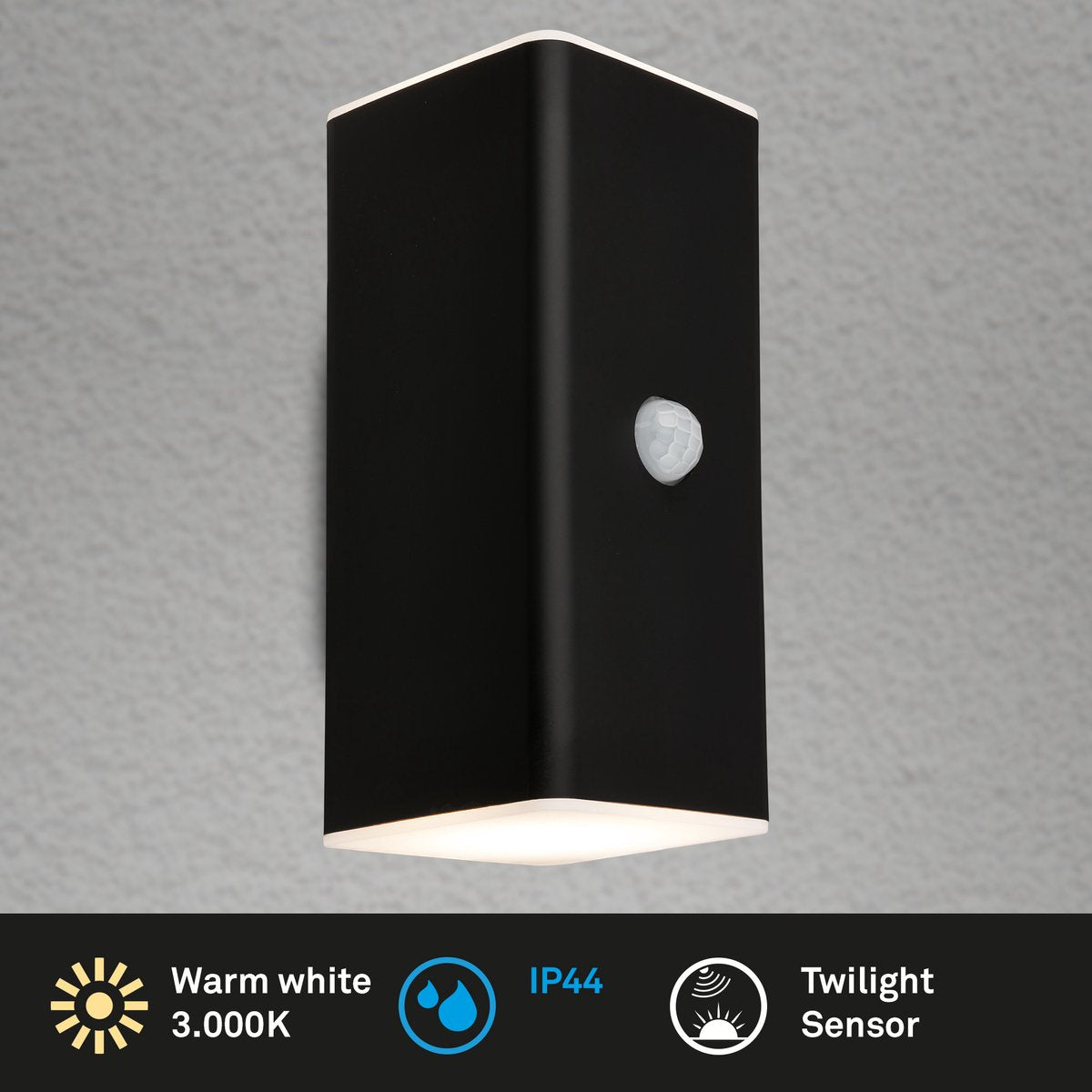 Briloner kona - wandlamp - bewegingsmelder - schemersensor - oplaadbare batterij - usb opladen - spatwater bescherming - 15,5 x 6,5 x 8,5 cm - zwart