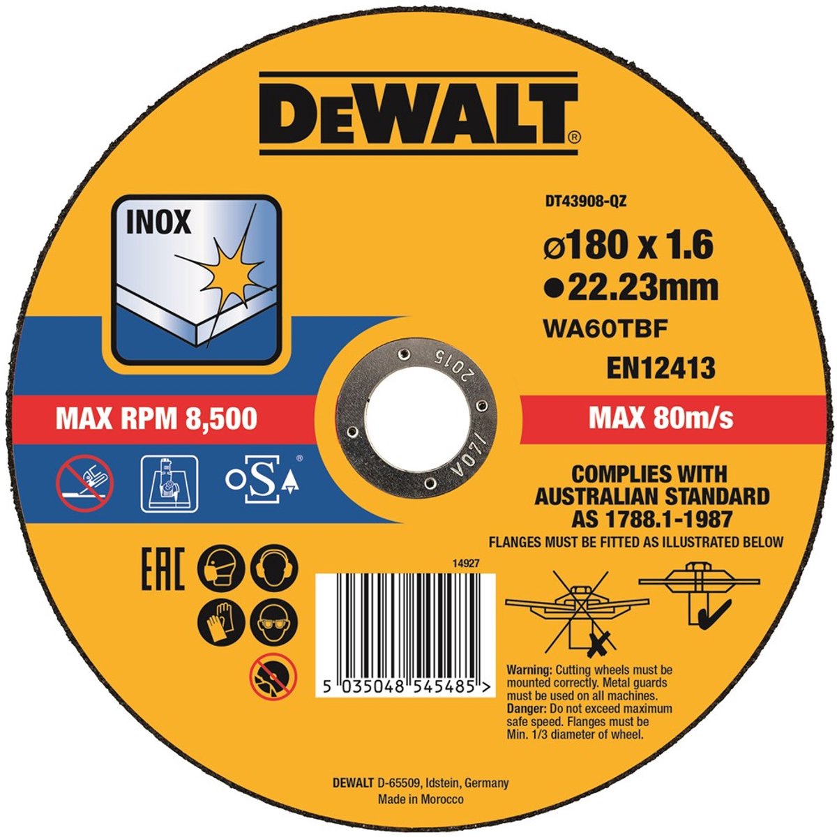 Dewalt dt43908 doorslijpschijf rvs 180mm