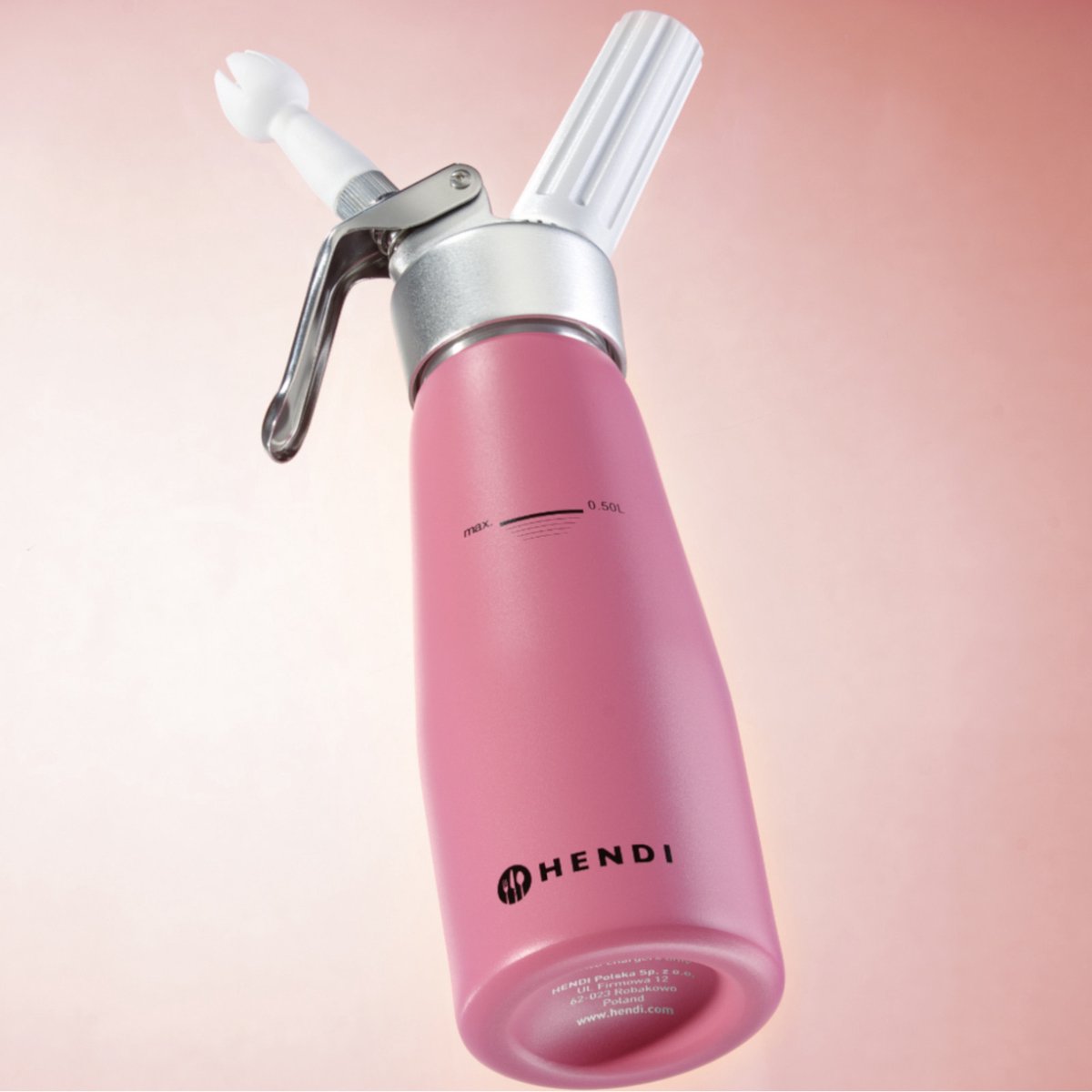 Hendi slagroomapparaat – 0,5l – pastelroze – inclusief 3 mondstukken en borstel – aluminium