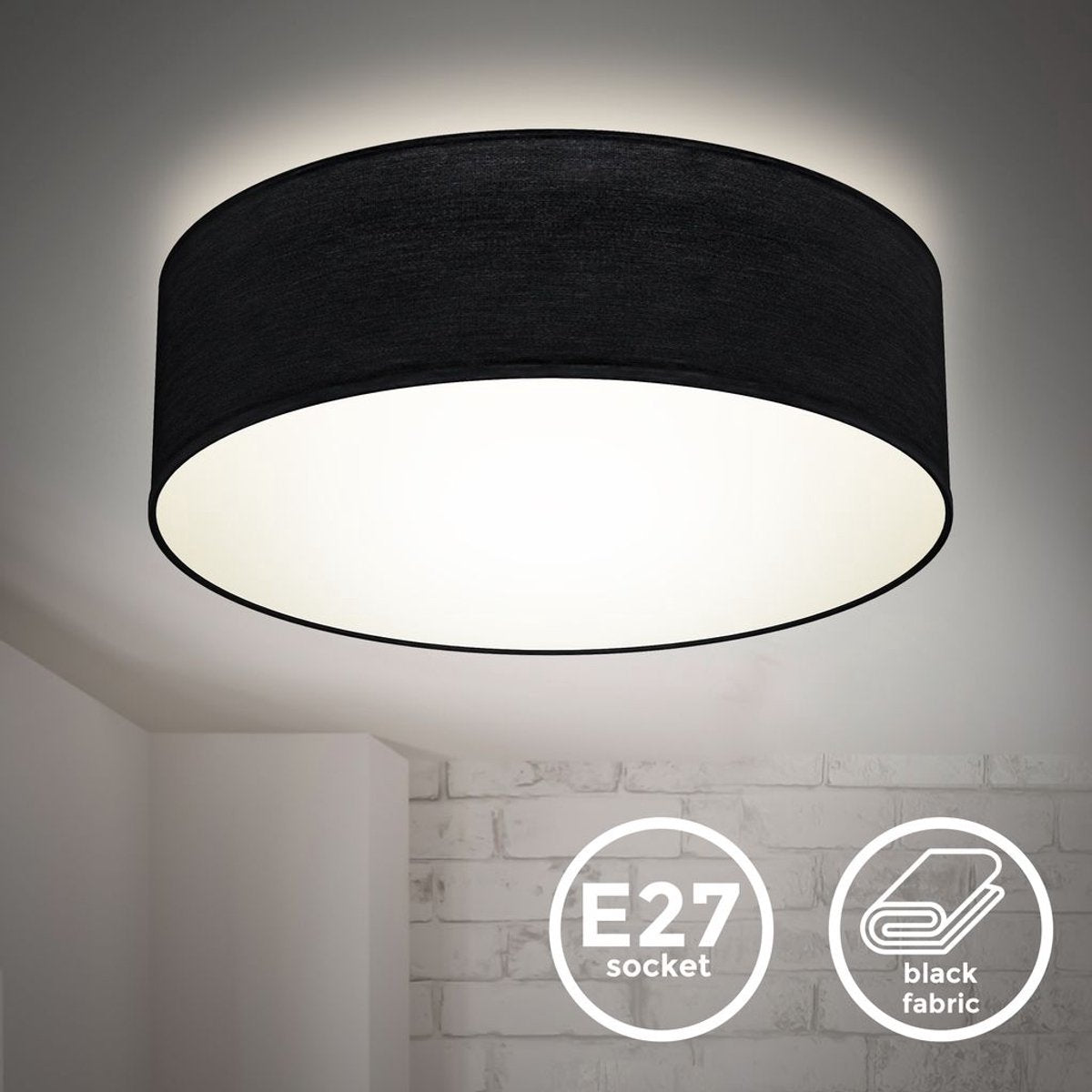 Briloner b.k.licht - plafondlamp - stoffen decoratieve woonkamerlamp - zwart - e27 fitting - rond - ø30cm