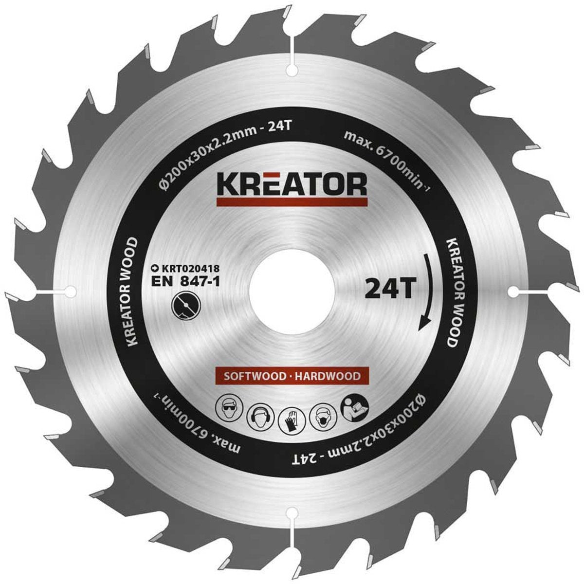 Kreator krt020418 zaagblad hout 200 mm - 24t