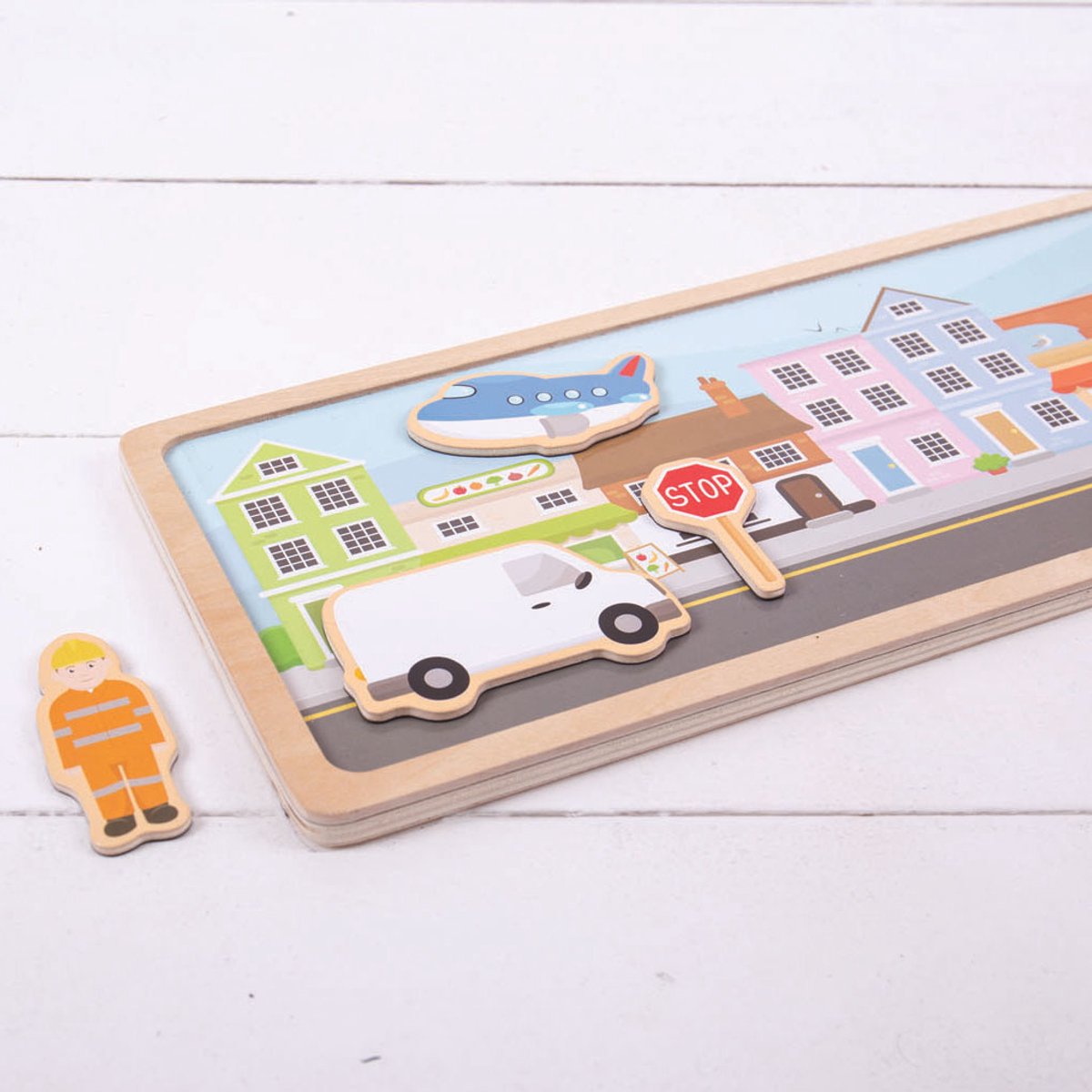 Bigjigs houten magneetset stad - puzzel - magneten hout - 16dlg.