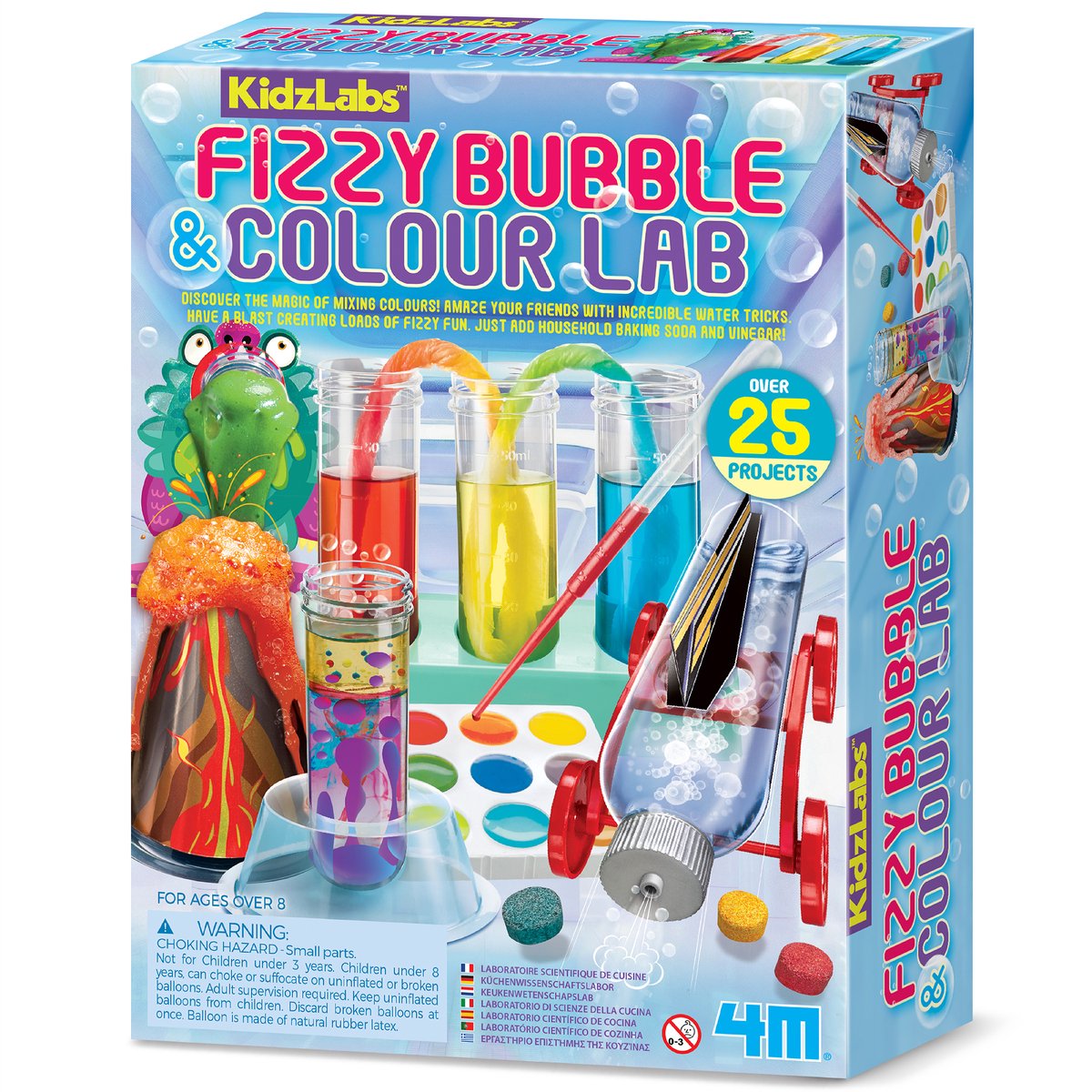 4m wetenschap en spel - bruisend bellen - en kleurenlabo - duo pack - 25 projecten - kidzlabs - 5+