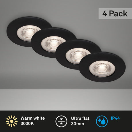 Briloner - set van 4 led inbouwspots - badkamerverlichting - ø9 cm - ip44 - 4.9 w - 480 lm - 3.000 k - zwart