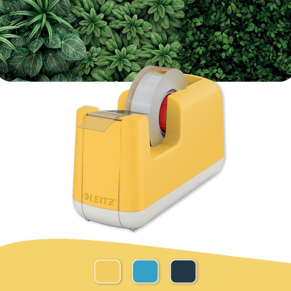 Leitz cosy plakbandhouder - plakband dispenser inclusief plakband - ideaal voor thuiskantoor thuiswerken - warm geel