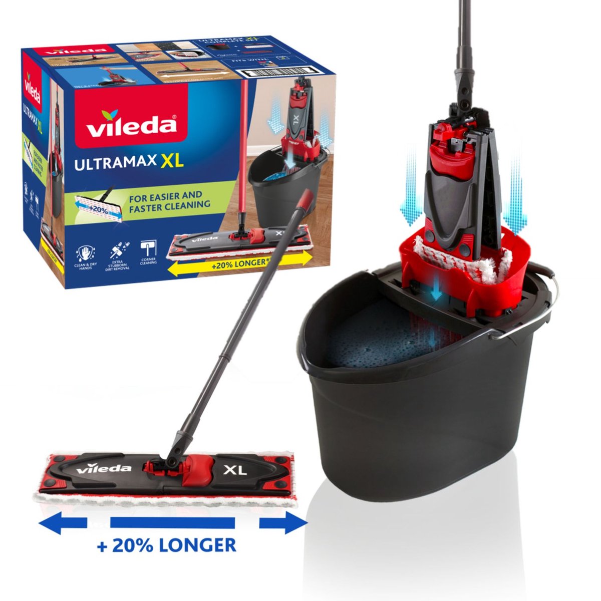 Vileda ultramax xl dweilsysteem - complete vloerwisserset met emmer en pers - xl dweilset voor grote oppervlakken