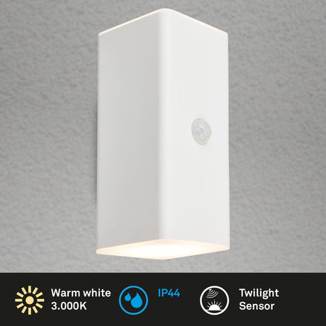 Briloner - lampe d'extérieur - kuni - bewegingsmelder - schemersensor - oplaadbare batterij - opladen via usb - spatwater bescherming - 15,5 x 6,5 x 8,5 cm - wit