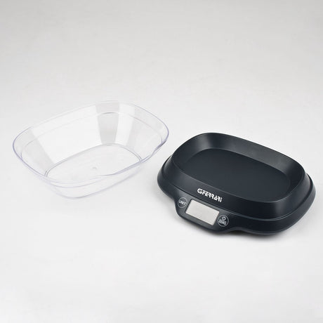 G3 ferrari ginny – digitale keukenweegschaal met kom – max. 5 kg – lcd display met verlichting – tare functie – g lb:oz – automatische uitschakeling – zwart