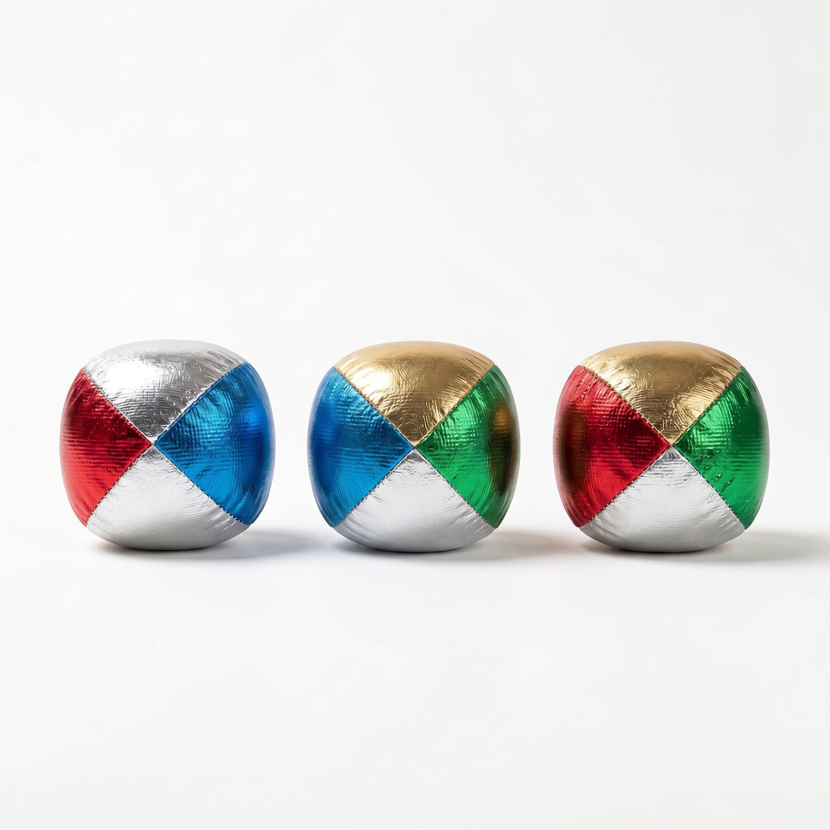 Engelhart jongleerballen metallic 2,5 – vierkleurig (blauw, rood, geel, groen) – set in transparante koker – jongleer- goochelspel –