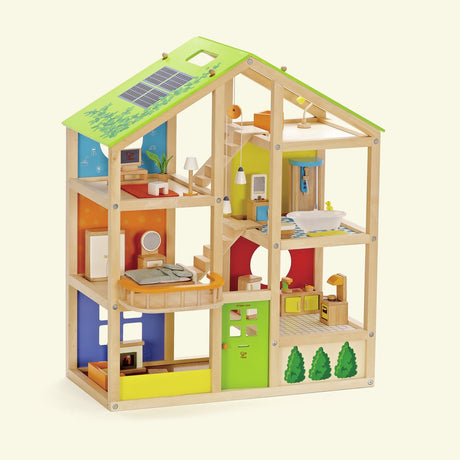 Hape poppenhuis vier seizoenen - volledig ingericht houten poppenhuis met 36 onderdelen, 3 jaar+