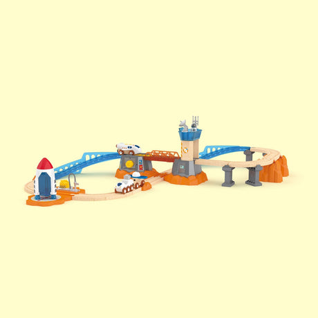 Hape mars launch rail set - ruimtetreinset met raketlanceerder, rover en satellietvoertuig, 3+ jaar, 34 delig